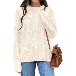 Women's Cable Knit Sweater Fall Trendy Oversized Crewneck Long Sleeve Pullover